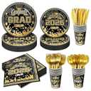 175Pcs Graduation Decorations 2026 Party Supplies, Paper Plates and Napkins Set , 25 Guests Congrats Grad Disposable Tableware Set Include Paper Plate Napkin Cup Knife Fork Spoon for Grad Table Decor