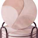 VEYRO Ceramic Coasters Set of 4  Absorbent Stone Drink Coasters with Holder, Non-Slip Cork Backing, Modern Marble Look Coasters for Coffee Table, Desk & Home Decor (Clay 2)