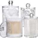 Tbestmax 12 oz, 10 oz Qtip Holder, 4 Pcs Clear Restroom Bathroom Organizers and Storage Containers for Cotton Ball, Cotton Swab, Cotton Round Pads, Floss, Plastic Apothecary Jars Set with Lids