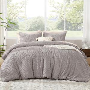Litanika King Size Comforter Set Milk Grey, 3 Pieces Cream Tufted Boho Farmhouse Bedding Comforter Sets, Lightweight Fluffy Comforter Bed Set for All Season (104x90In Comforter and 2 Pillowcases)