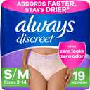 Always Discreet Adult Incontinence Underwear for Women and Postpartum Underwear, Small/Medium, Up to 100% Bladder Leak Protection, 19 Count