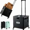 Boltly Folding Utility Cart Portable Rolling Crate Handcart Shopping Trolley Collapsible Tool Box, with Lid, Basket on 4 Rotating Wheels, for Grocery, Garden, Office, Storage, Teacher, Tool (Black)