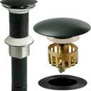 Bathroom Sink Drain, Without Overflow, Pop up Sink Drain Stopper with Strainer Plug for Vessel Sink Lavatory Vanity, SUS 304 Stainless Steel, Matte Black