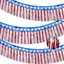3Pack 30ft 4th of July Decorations Banner USA Stars Foil Fringe Garland Tinsel Streamers Red White and Blue Flag for Independent Memorial Veterans Day Patriotic Party USA 250 Anniversary Decorations