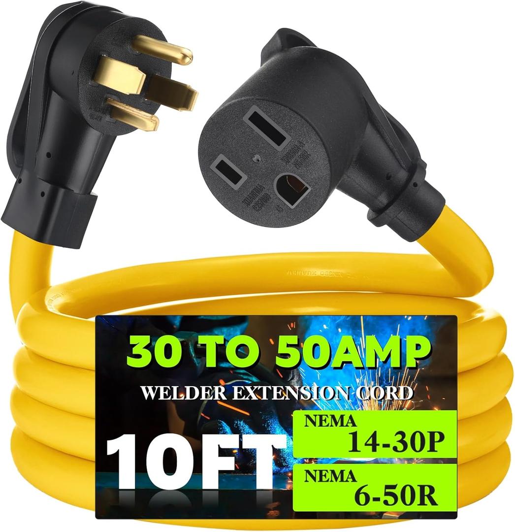 Tellegloww NEMA 14-30P to 6-50R Adapter Cord 10ft 4 Prong to 3 Prong Dryer Adapter, 30 Amp to 50 Amp Welder Extension Cord for Welding Machine EV Charger, STW10 AWG/3C, ETL Listed