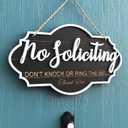 13"x7" No Soliciting Sign for Front Door, Rustic Wooden Hanging Plaque for Business & Store, Embossed Letters, Bold & Effective Message to Keep Solicitors Away (Black)