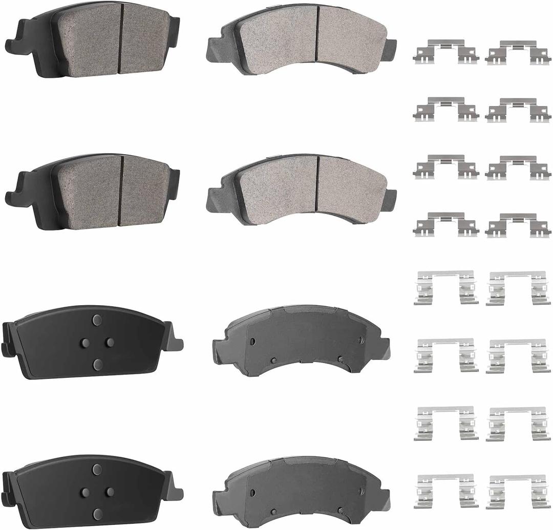 ILONPA Front Rear Ceramic Disc Brake Pads Set for GMC Sierra 1500/Chevy Silverado 1500 2014 2015 2016 2017 2018, for Cadillac Escalade ESV, for Suburban/Tahoe/Yukon XL 2015-2020, 8PCS(With Hardware)