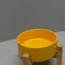Elevated Ceramic Cat Bowl - Cat Food Bowl with Bamboo Stand - Raised Dog Dish for Puppies - Anti Vomiting, Stress Free - 13.5 oz / 400 ml - Yellow (Small)
