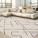 10x14 Washable Area Rug: Non Slip Soft Thin Carpet, Boho Geometric Modern Decor, Easy Clean Indoor Floor Large Rugs for Living Room Bedroom Kids Dorm Office Dining - Beige