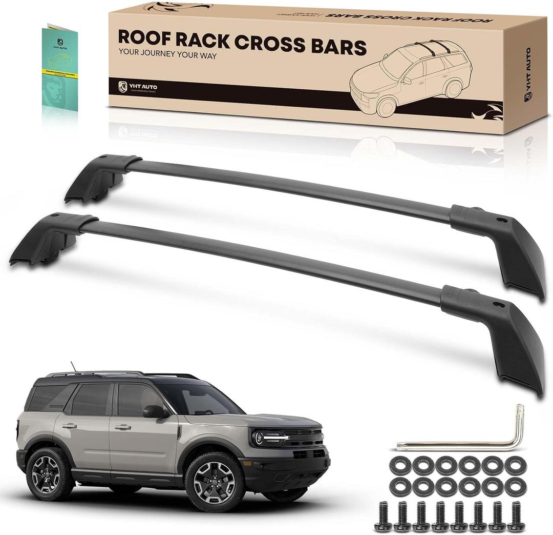 YHTAUTO Car Roof Rack Cross Bar Compatible with Ford Bronco Sport 2021 2022 2023 w/Raised Rails, 165 Lbs Aluminum Alloy Cargo Bar for Rooftop Tent Kayak Bike Luggage Snowboard Ski Board Canoe
