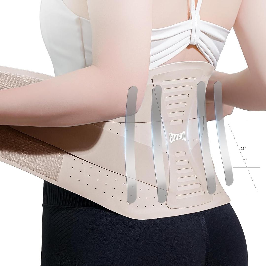 GOUNOD Adjustable Back Brace for Lower Back Pain for Women and Men, Removable Stays Back Support Brace for Herniated Disc, Scoliosis, and Sciatica Pain Relief - Ergonomic Design(Beige/M)
