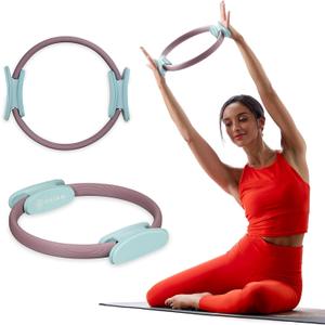 Gaiam Pilates Ring Fitness Circle - Lightweight & Durable Foam Padded Handles, Flexible Resistance Exercise Equipment for Toning Arms, Thighs/Legs & Core (12", Dusty Pink/Seafoam)