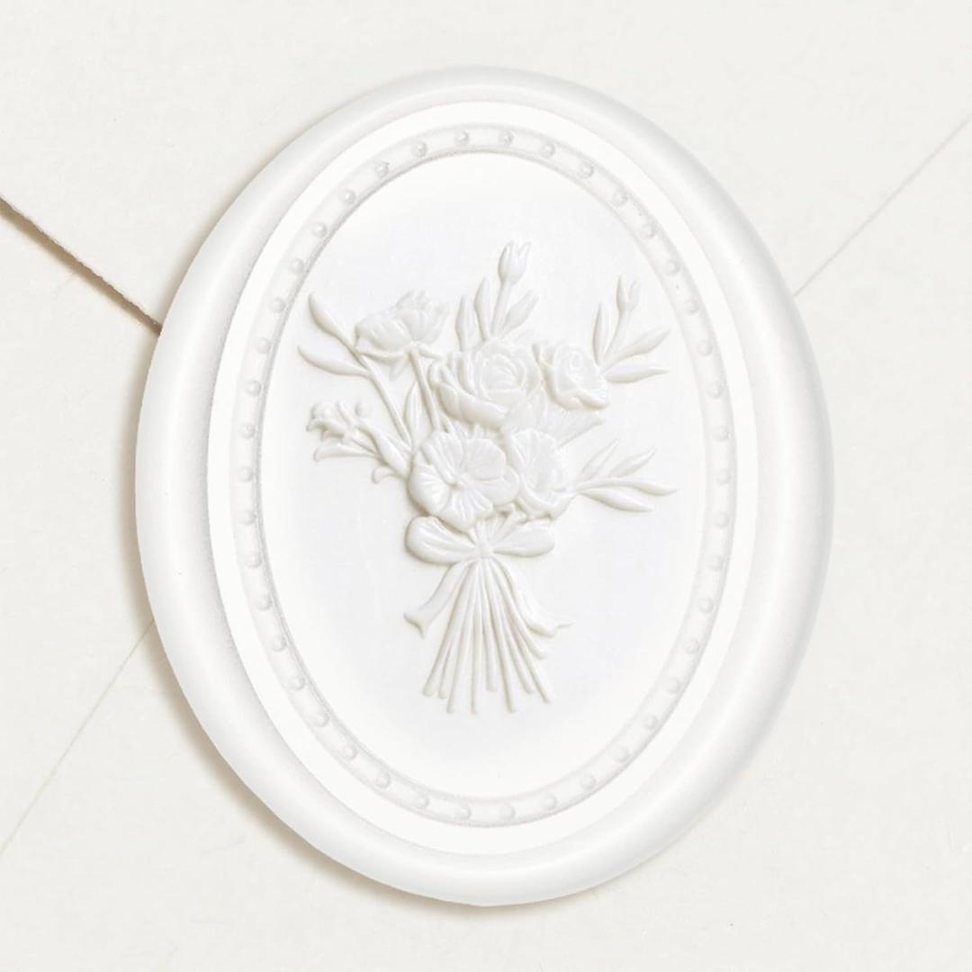 UNIQOOO Wax Seal Stickers - Vintage Photo Frame Floral Bouquet Wedding Invitation Envelope Seal Stickers, 50 Pcs Self-Adhesive White Stickers, Perfect for Invitation, Gift Wrapping, Party