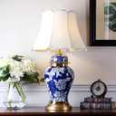 Vintage Blue Ceramic Table Lamp Blue and White Porcelain Table lamp with Metal Base 27.55" High Table Lamp with Fabric Shade for Bedroom Study Living Room Office