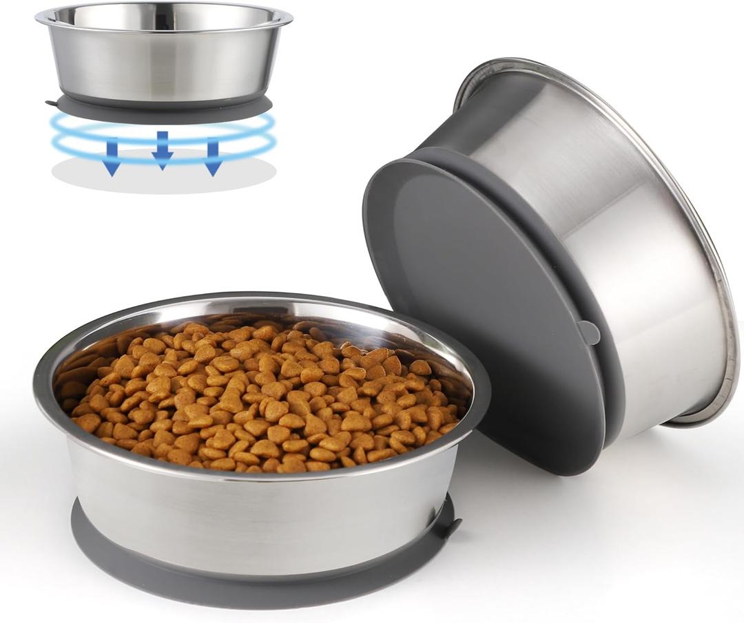 Nicelock Stainless Steel Dog Bowl | Set of 2, Metal Dog Bowls with Suction Base, Rubber Bottom & Premium Material & Easy Clean (Gray-2 Pack)