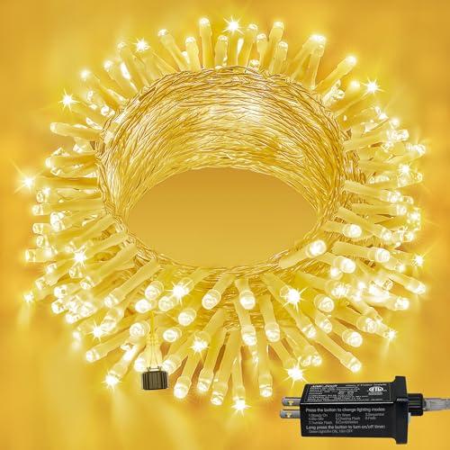 Ollny 120LED 40FT String Lights, Waterproof Connectable Fairy Lights with Timer 8 Modes, Warm White Plug in Indoor Light for Bedroom Classroom Outdoor Wedding Christmas Party Decorations