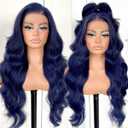 13x6 Glueless Blue Body Wave Lace Front Wig Pre Plucked Synthetic Dark Blue HD Lace front wig for fashion women transparent lace front wig for cosplay party