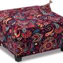 Ottoman Cover Square Slipcovers Printed,Stretch Footrest Stool Cover for Ottoman Square,Soft Foot Stool Cover Protector with Nonslip Elastic Bottom (Large,Flower E) 