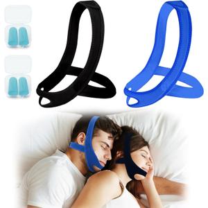 2 Pcs Chin Strap for Sleeping,Adjustable Anti Snoring Chin Strap to Keep Mouth Closed,Jaw Strap for Sleep for Men Women,with Two Pairs of Earplugs,Stops Snoring & Dry Mouth