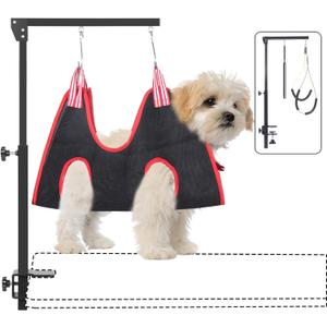 KELIXU Dog Grooming Arm with Clamps, Pet Grooming Table Arm with Hammock Harness &Two No Sit Haunch Holder, Adjustable Pet Grooming Supplies for Small/Medium Pets, Black