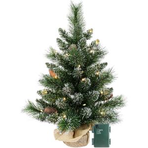 30 Led Warm Lights Pre-Lit Artificial Mini Christmas Tree, 2ft Snow Tipped Pine Artificial Christmas Tree,Seasonal Indoor Home Decor with Decorative Burlap Base