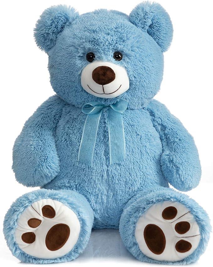 HollyHOME Teddy Bear Stuffed Animal Plush Giant Teddy Bears with Footprints Big Bear 36 inch Blue