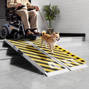 Portable Wheelchair Ramp 4FT, Aluminum Folding Ramps for Wheelchairs for Home Steps with Handle & Non-Skid Surface, 600 lbs Capacity Threshold Ramps for Doorways, Steps, Front Porch, Stairs, Entry
