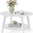 VASAGLE Round Coffee Table, 2 Tier Coffee Table with Storage, for Living Room, 31.5 x 17.7 Inches, Easy to Assemble, Snow White ULCT243W14