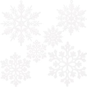 Sea Team Plastic Christmas Glitter Snowflake Ornaments Christmas Tree Decorations, 2, 3, 4 Inches, Set of 36, White (Multi-sized)
