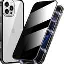 Magnetic Privacy Case for iPhone 16 Pro Max, Anti peep Magnetic Adsorption Double Side Tempered Glass Full Body Case Privacy Screen Protector Metal Titanium Frame Clear Back Phone Case Cover Black