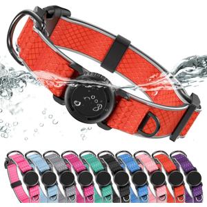 WhoseID Airtag Dog Collar | with Waterproof Air Tag Holder | QR Code Pet ID |Durable Comfortable Oxford Padded | Reflective Collar | for Outdoor Medium Dogs(Red,M,13''~19'')