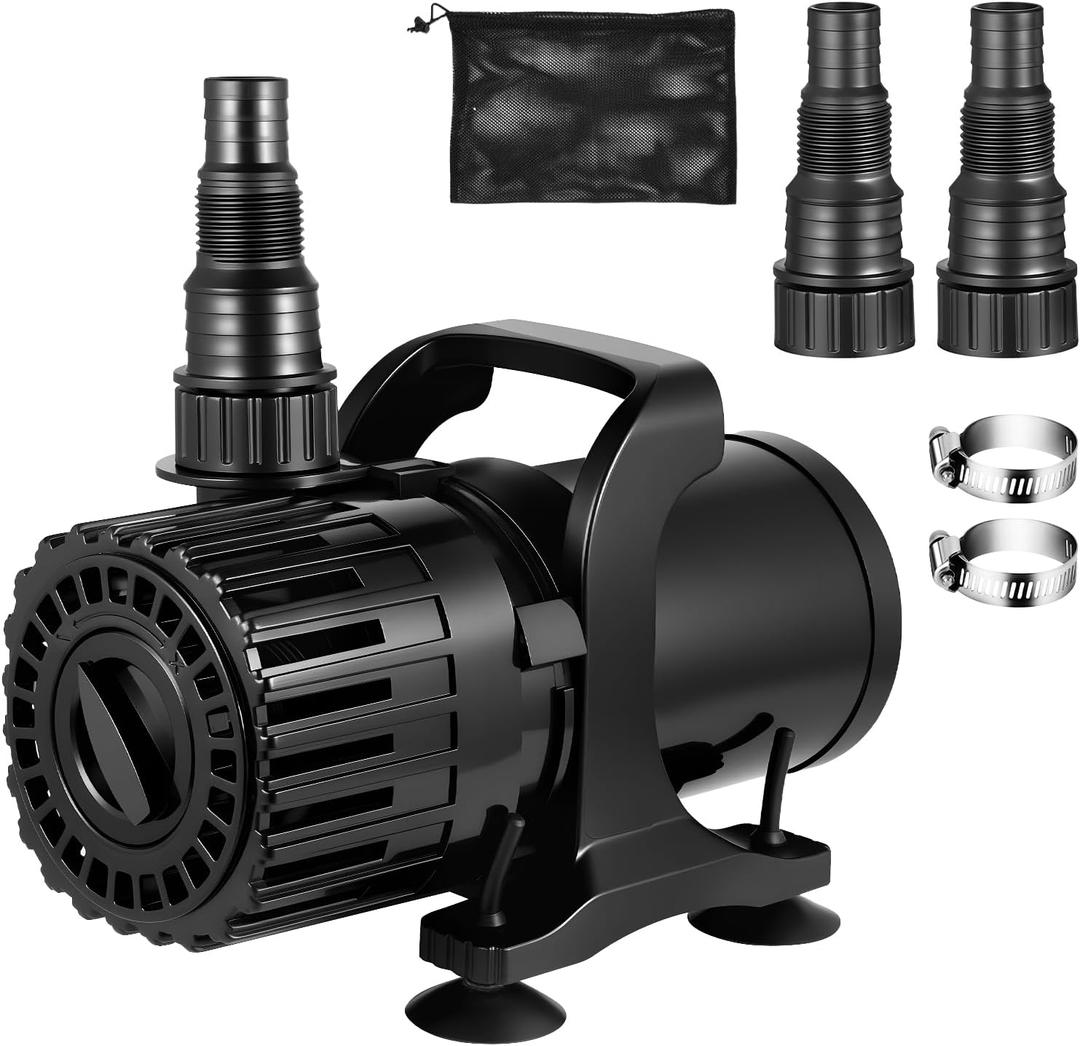690GPH-1800GPH Adjustable Pond Pump, 13FT Lift, with Filter Bag & 20FT Cord,100W Submersible Water Pump, Quiet Fountain Pump, Waterfall Pump for Outdoor Ponds &Water Circulation, UL Listed