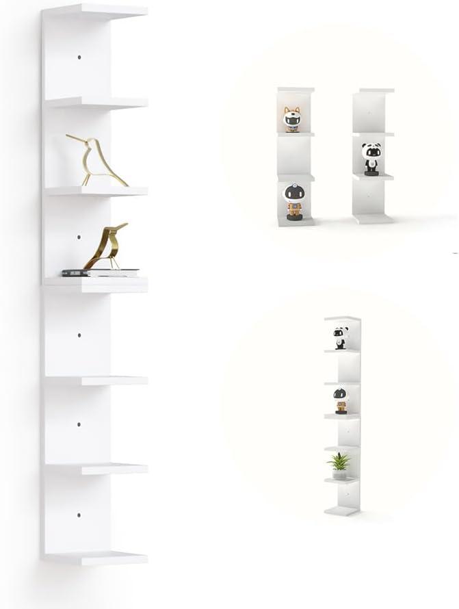 7 Tier White Floating Shelves, Wall Shelf Unit for Wall Decor Vanity Bedroom Living Room, Narrow Wall-Mount Shelving, Small 4-Tier Lack Display Shelves, 22.4 x 5.9 x 5.9 inches - Set of 2