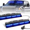 HLauto 6Z4J Emergency Dash Strobe Lights: 2x16.8 inch Blue Safety Lights, 48 LED Flashing Warning Hazard Interior Windshield Visor Traffic Light Bar for Trucks, Construction Vehicles