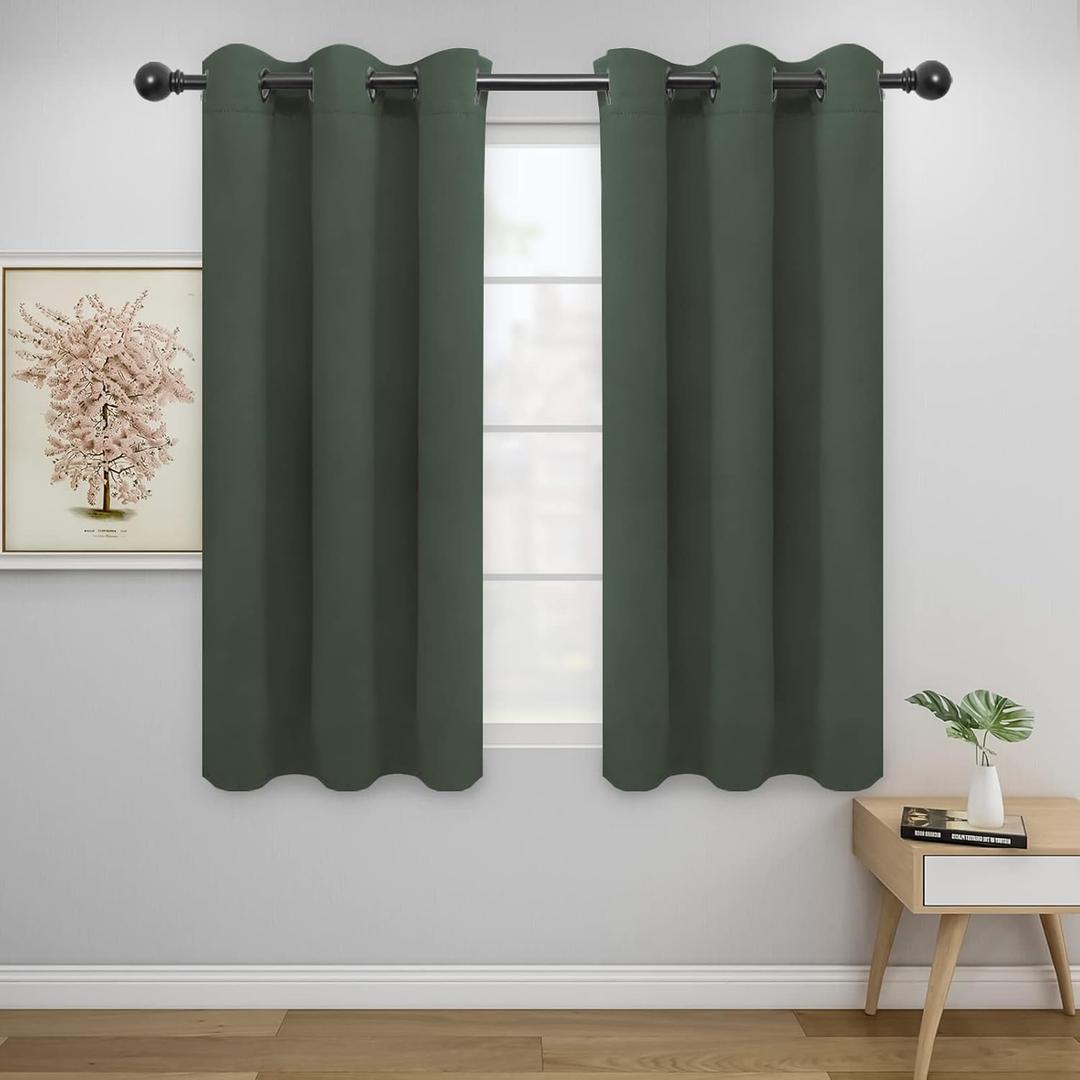 Easy-Going Blackout Curtains for Bedroom, Solid Thermal Insulated Grommet and Noise Reduction Window Drapes, Room Darkening Curtains for Living Room, 2 Panels (34x54 in, Greyish Green)