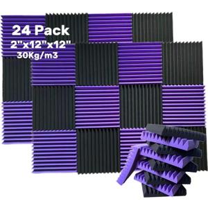 YXIJZLG 24 Pack Acoustic Foam Panels 2 x 12 x 12 Sound Proof Foam PanlesHigh Density and Fire Resistant Acoustic PanelsSound Panels,Soundproof Studio Wedges