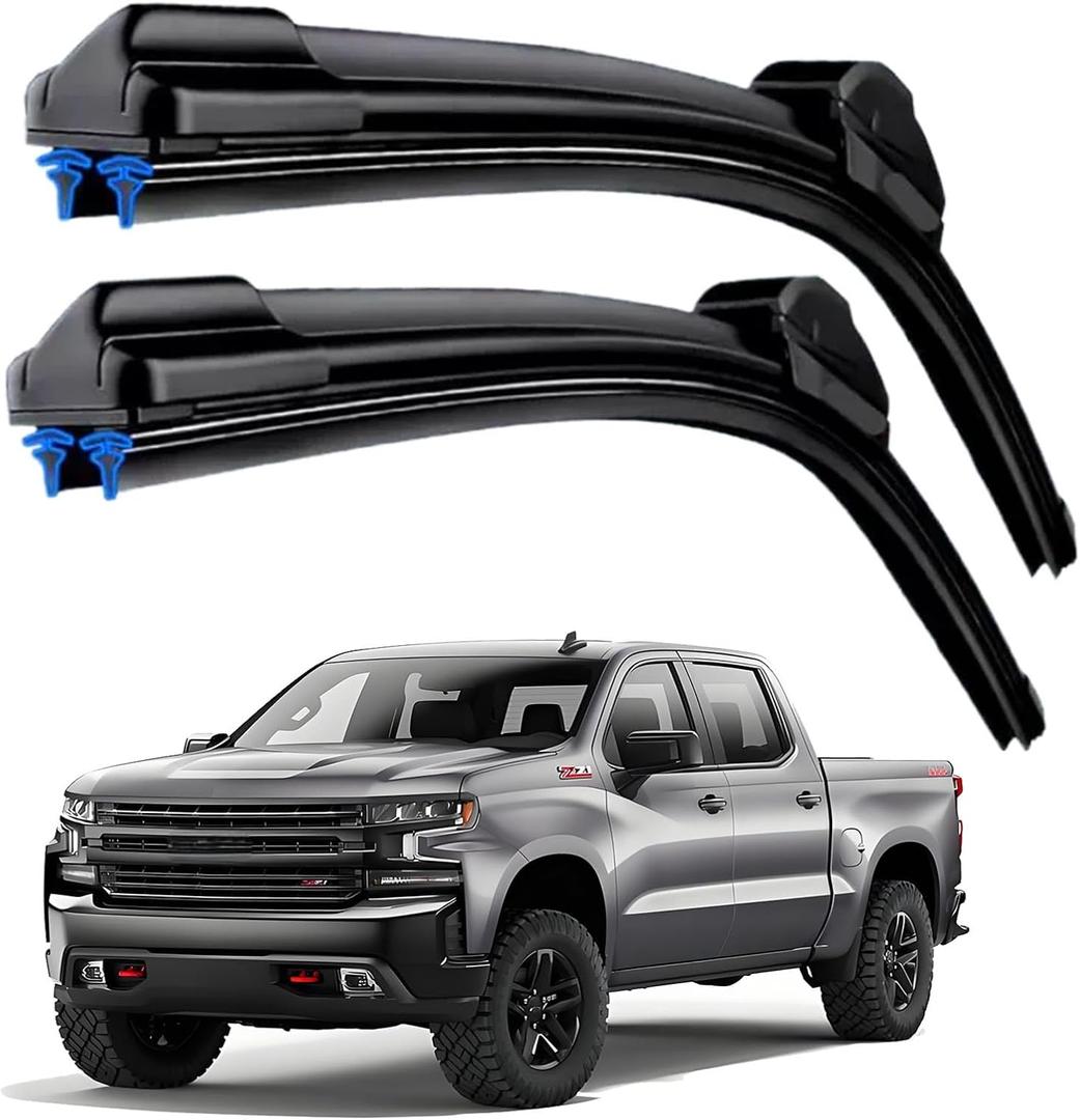 Dual Rubber Blade Windshield Wipers For 2018 2017 2016 2015 2014 CHEVY Silverado 1500 2500 3500 HD/2018-2014 GMC Sierra Wiper Blades 22"+22"(Set of 2) Top Lock type