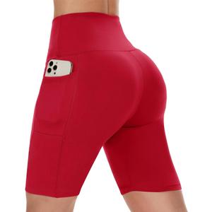 CAMPSNAIL Biker Shorts Women with Pockets - 3"/5"/8" High Waisted Workout Spandex Tummy Control Gym Running Yoga Shorts (Red)