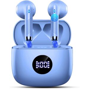 Wireless Earbuds, Bluetooth 5.4 Headphones HiFi Stereo, in Ear Earphones with 4 ENC Noise Cancelling Mics, 40H Playback Ear Buds with LED Display, Mini Case, IP7 Waterproof Headset with USB C Charging (Violet)
