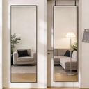 DUMOS 47x14 Full Length Mirror Over the Door, Wall Mounted Full Body Mirror, Door Hanging Metal Aluminum Alloy Frame Dressing Mirror for Bedroom, Living Room, Entryway, Black