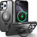 Magnetic Compatible with iPhone 16 Pro Case with Stand [Military Grade Drop Tested][Compatible with Magnet] Ring Translucent Slim Hard Back Soft Edge, Black