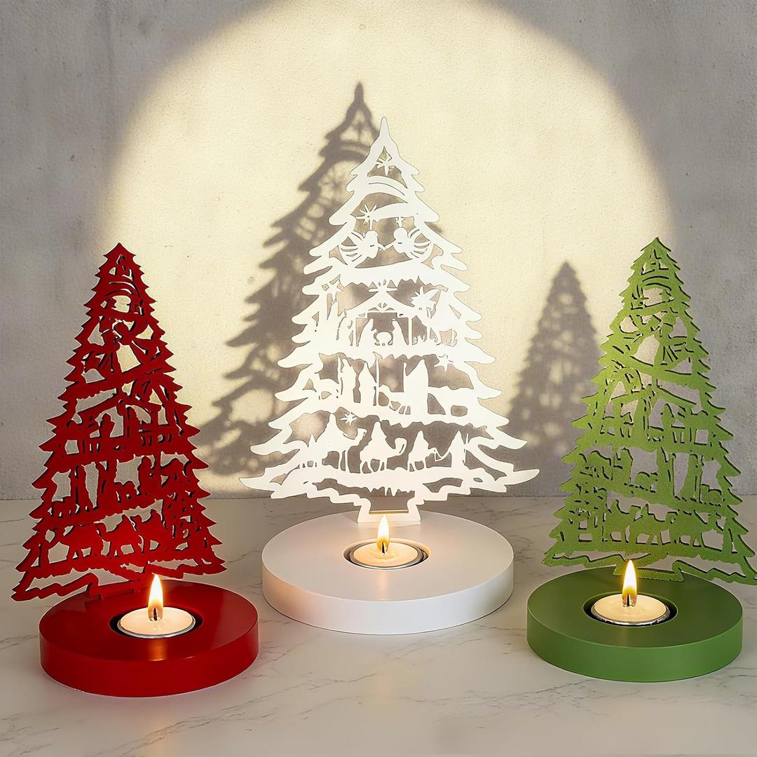 3 Set Christmas Nativity Scene Candle Holder Wooden Vintage Xmas Jesus Nativity Table Centerpieces Rustic Farmhouse Holiday Wood Christmas Tree Tabletop Decoration for Home Tiered Decor Xmas Signs