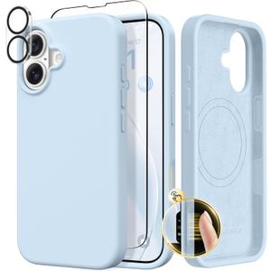 GONEZ Magnetic for iPhone 17 Case, Compatible with MagSafe, [Screen Protector + Camera Lens Protector], Liquid Silicone Anti-Scratch Shockproof Protective Phone Case 6.3 inch, Blue