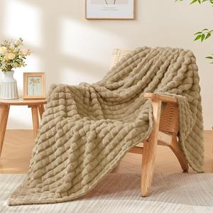 BEDELITE Camel Throw Blanket for Couch and Bed- Super Soft and Warm 3D Checkered Fluffy Fuzzy Fleece Blanket, Luxurious Plush Cozy Blanket for Room Decor Spring, 50x60 inches