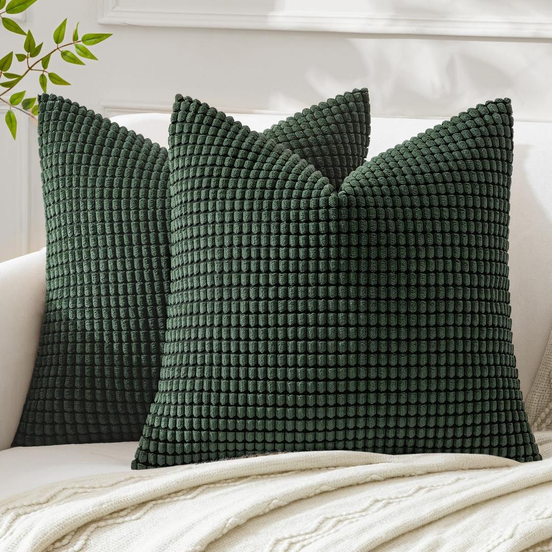 MIULEE Pack of 2 Pillow Covers 18x18 Inch Granules Soft Corduroy Christmas Decorative Throw Pillow Covers for Couch Cushion Sofa Bedroom Living Room, Dark Green