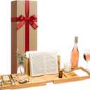 Waterproof Shield Keeps Your Book Open Extendable Bamboo Bathtub Tray with Glass Holder Protects from Drips and Splashes - Luxury Bath Tub Caddy Tray for Relaxing in The Bathtub