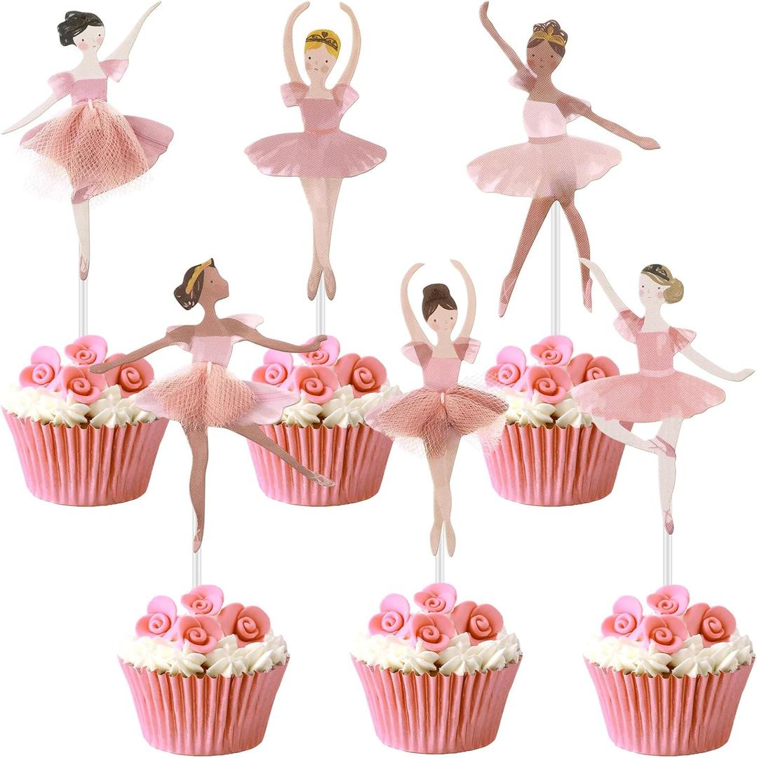 36 Ballerina Cupcake Kit Colorful Ballet Tutu Dancer Girls Cupcake Toppers Ballet Slipper Picks Dancing Cake Dessert Muffin Toppers for Wedding Baby Shower Birthday Party