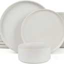 Famiware Star Dinnerware Sets, Plates and Bowls Set for 4, 12 Pieces Ribbed Dishes - Chip and Scratch Resistant, Microwave and Dishwasher Safe Tableware, Matte White