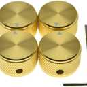 4pcs 25 * 15.5mm Aluminium Potentiometer Pot Knobs 1/4"(6.35mm) Universal Metal Control Knobs with Indicator and Set Screw for Guitar/Bass/Efffect Pedal/AMPS/Preamps/Audio Equipments Gold (Stripe Design)