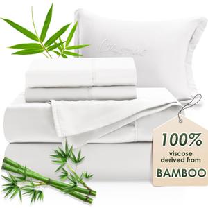 King Sheets Luxury Bamboo Sheets 100% Viscose Derived from Bamboo, 4pcs Soft & Cooling Sheet Set Perfect for Hot Sleepers, King Size Bedding, 16" Deep Pocket, White